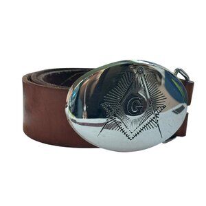 Levi Leather Belt with Solid Brass Masonic Freemasons Belt Buckle